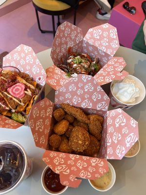 Boneless box, sexy salad and chica & waffles! Sooooo good  at Taste Like Chicken TLC in Amsterdam