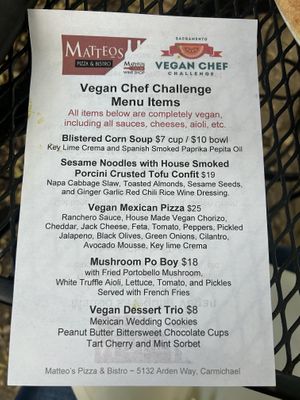 VCC menu   at Matteo's Pizza & Bistro in Carmichael