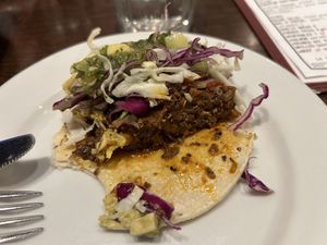 Filling of vegan chorizo taco   at Matteo's Pizza & Bistro in Carmichael