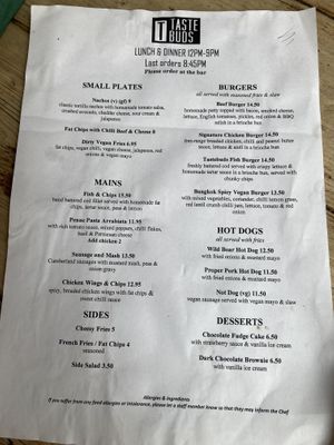 Saturday menu 13/5/23  at The Camden Enterprise in North West London