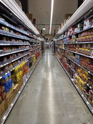 ramen section (many labeled or accidentally vegan options!)   at H Mart in San Diego