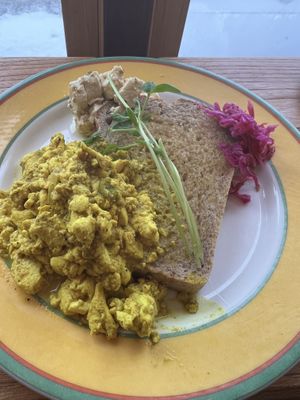 Tofu scramble breakfast with added vegan feta   at Shizen  in Nozawaonsen