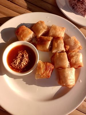 Spring rolls vegan at Hula Hula Pai Hostel and Restaurant in Pai