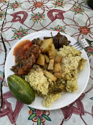 Rice, potato and vegetables with chilli sauce   at 9 Angels in Ubud