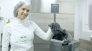 Vandana is the Founder of the brand The Vegan Saint. Here she is at work in the Juicery by Goodnature machines. at The Vegan Saint Store in Gouderak