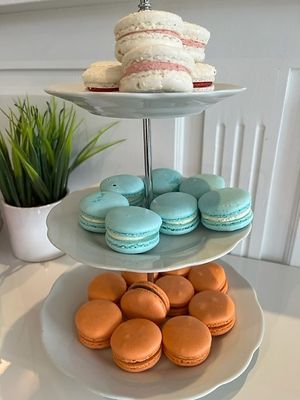 Macarons in the colours of the flag with Liberation Day. at The Vegan Saint Store in Gouderak