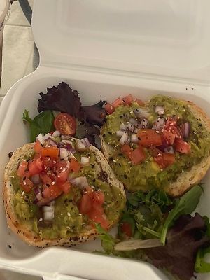 Vegan avocado toast using an everything bagel-delicious!   at Coffee Therapy & Brunch in Luquillo