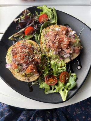 Avocado toast on bagel   at Coffee Therapy & Brunch in Luquillo