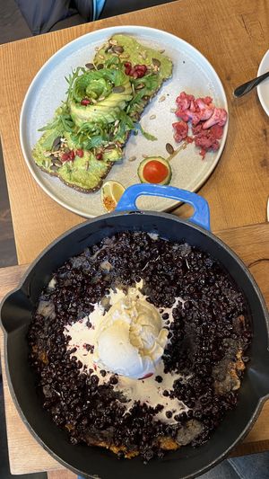 Avo toast & blueberry pancake   at Café Buur in Frankfurt