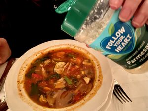 vegan parmesan & minnestrone  at John's of 12th Street in New York City