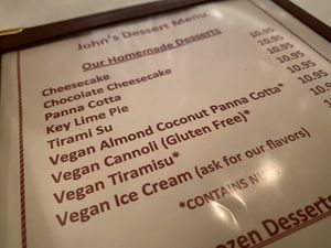 desserts  at John's of 12th Street in New York City