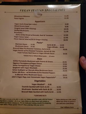 Menu #Veganuary at John's of 12th Street in New York City