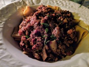 Homemade ribbon pasta with marinara at John's of 12th Street in New York City