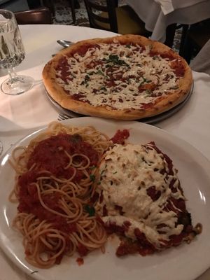 Yummy eggplant parm and margarita pizza! at John's of 12th Street in New York City