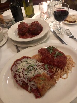Vegan eggplant parm and vegan meatballs  at John's of 12th Street in New York City