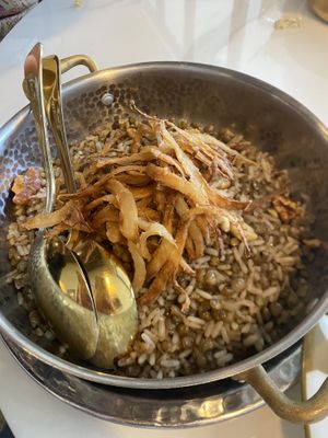 lentils and rice and onions  at One Lebanese in Sunrise