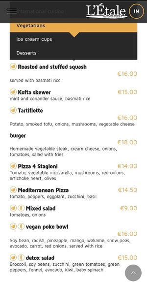 Vegan options at L'étale in Morzine