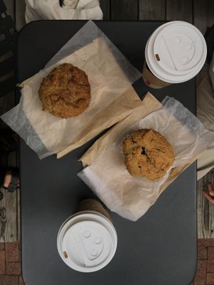 Cappuccino with oat milk and PB muffins at Old City Coffee in Philadelphia
