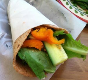 Sesame Chick'n wrap (soy curls) at Frisch Compassionate Eatery in Salt Lake City