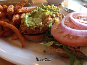 Santa Fe Chicken Sandwich w/Sweet Potato Fries. at Veggie Grill by Next Level in Long Beach