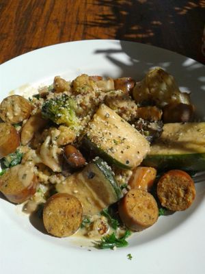 New grilled veggie curry with Field Roast sausage at Veggie Grill by Next Level in Long Beach