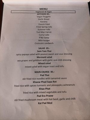 Menu at Penne in Koh Samui