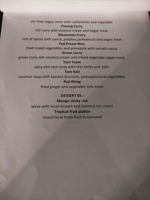 Menu at Penne in Koh Samui