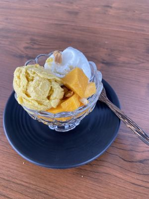 Mango and coconut ice cream  at Penne in Koh Samui