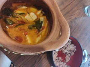 Spicy and sour coconut soup (Tom yam) was so good! at Penne in Koh Samui