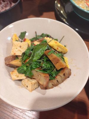 Mock meat and basil at Penne in Koh Samui