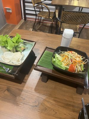 Summer rolls and papaya salad  at Penne in Koh Samui