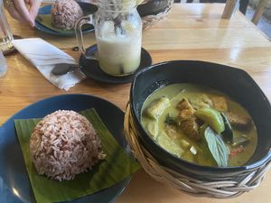 Green curry and pineapple juice  at Penne in Koh Samui
