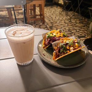 Jackfruit Tacos, Cookie dough shake. at Copper + Cloves in Bangalore