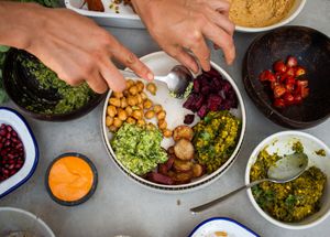 We make our vegan buddha bowls in house at Copper + Cloves in Bangalore