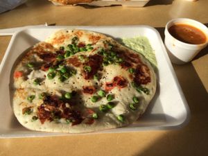 tomato and peas uthappam  at Dosa Hutt in Flushing