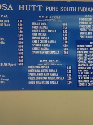 Their menu. at Dosa Hutt in Flushing