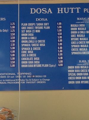 Their menu. at Dosa Hutt in Flushing
