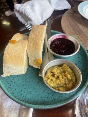 Bread appetiser given free - cashew butter and berry jam with it. Totally delicious!  at A Padoca in Porto
