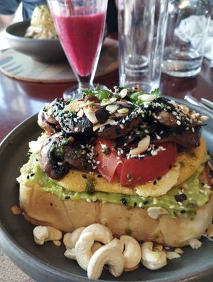 Sourdough vegan eggs, mushroom avocat at A Padoca in Porto