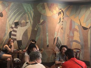 Cork wall design  at A Padoca in Porto