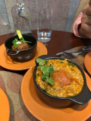 Codfish with serra cheese dumpling + Shrimp Acorda  at A Padoca in Porto