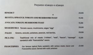 Price list food April 2026  at A Padoca in Porto