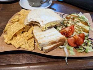 Cheese and pickle toastie at Wilderness Cafe in Harlech