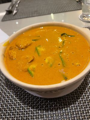 Asian Curry Laksa RM19 with flat noodles (request for no eggs and go for the rice noodles) at Berjaya Cafe 成功咖啡廳 in Kuala Lumpur