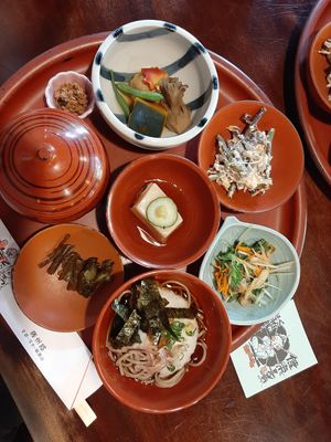 Recommended set - not pictured is a bowl of fruit and jelly desserts at Yoshuji in Kyoto