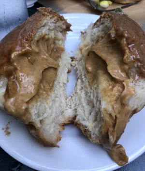 Inside of the pumpkin spice brioche 🤤 at Breads on Oak  in New Orleans