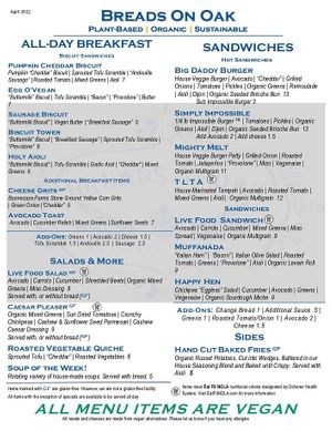 Menu April 2021 at Breads on Oak  in New Orleans