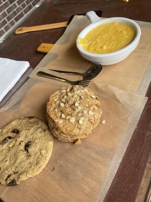 Grits, oats bread, and chocolate chip cookie.  at Breads on Oak  in New Orleans