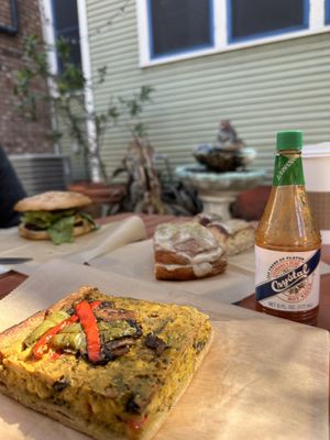 Vegan quiche, vegan king cake, and a vegan walnut burger    at Breads on Oak  in New Orleans