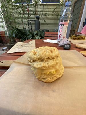 Cheese and tofu scramble biscuitts  at Breads on Oak  in New Orleans